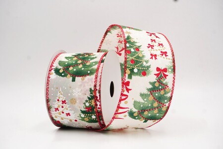Nastro con filo color crema/rosso glitterato con alberi di Natale_KW0442GC-2R-7